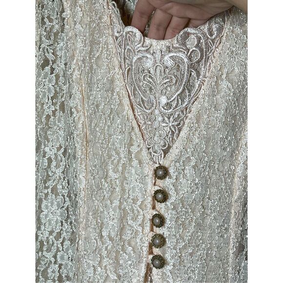 Vintage Dawn Joy 80s/90s Light Pink Lace Coquette Cottagecore Lace Maxi Dress Si - Picture 6 of 15